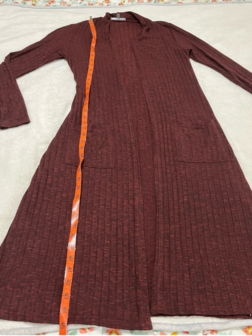 Lisa Rinna Collection Burgundy Longline Ribbed Cardigan Size S Cozy Fall Capsule - Picture 4 of 8